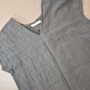 7115‎ By Szeki Linen Midi Dress Womens One Size Lagenlook Minimalist Olive Green